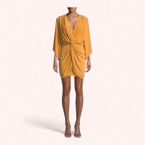 MISA Los Angeles Elegant Deep V Mustard Teget Draped Cocktail Dress Size S NWT